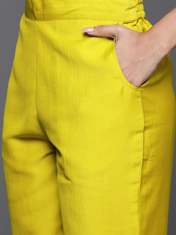 Mustard Printed Silk Blend Straight Suit With Dupatta