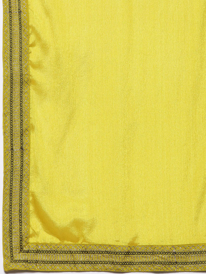 Mustard Printed Silk Blend Straight Suit With Dupatta