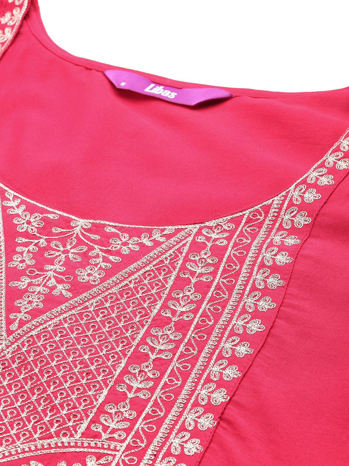 Pink Yoke Design Silk Blend Straight Suit With Dupatta