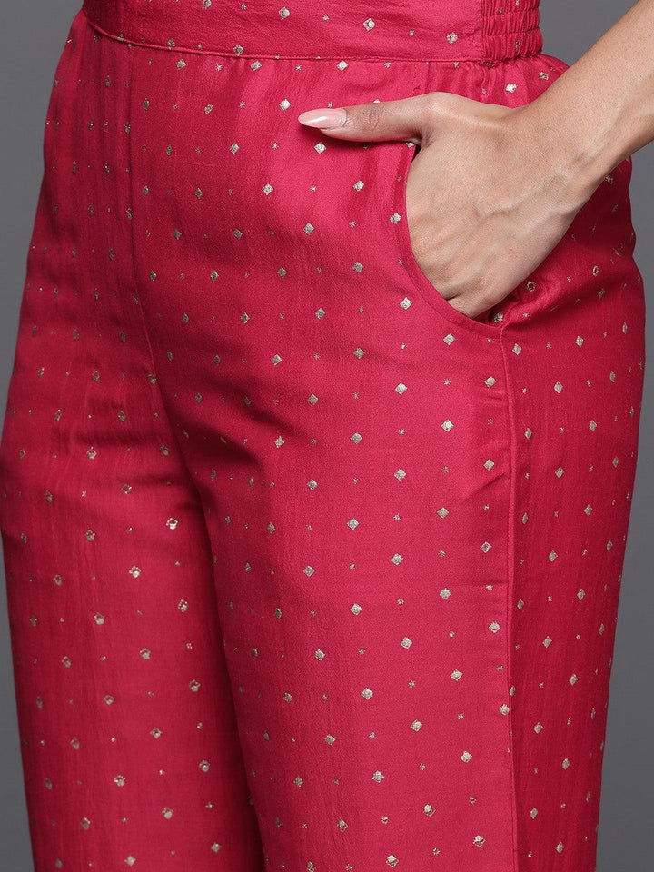 Pink Yoke Design Silk Blend Straight Suit With Dupatta