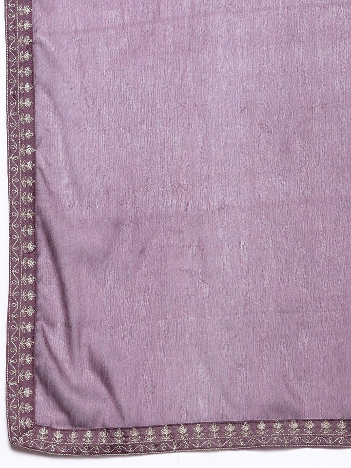 Mauve Yoke Design Silk Blend Straight Suit With Dupatta
