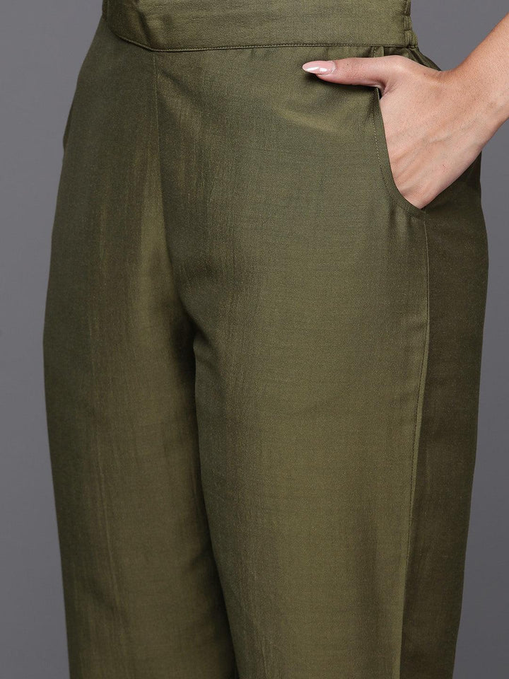 Olive Yoke Design Silk Blend Straight Suit With Dupatta