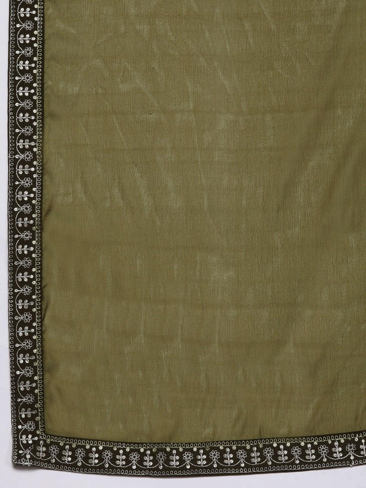 Olive Yoke Design Silk Blend Straight Suit With Dupatta