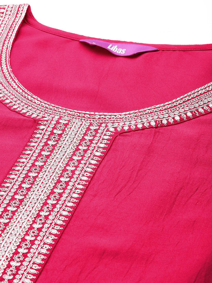 Pink Yoke Design Silk Blend Straight Suit With Dupatta