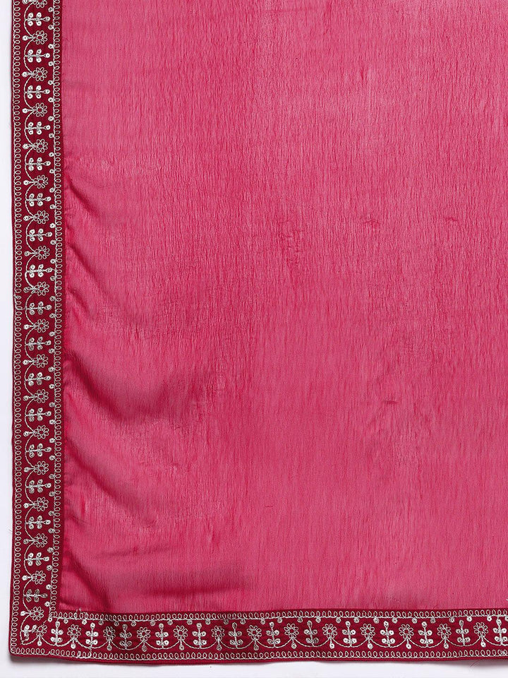 Pink Yoke Design Silk Blend Straight Suit With Dupatta