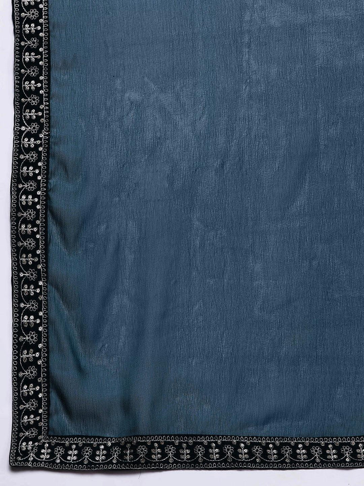 Teal Yoke Design Silk Blend Straight Suit With Dupatta