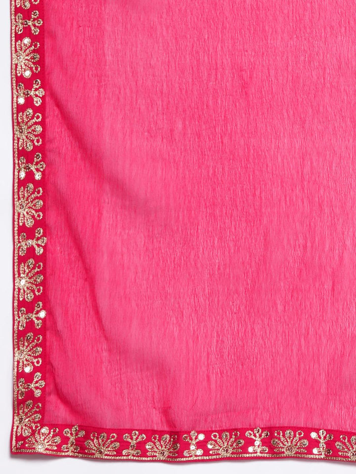 Pink Woven Design Silk Blend Straight Suit With Dupatta