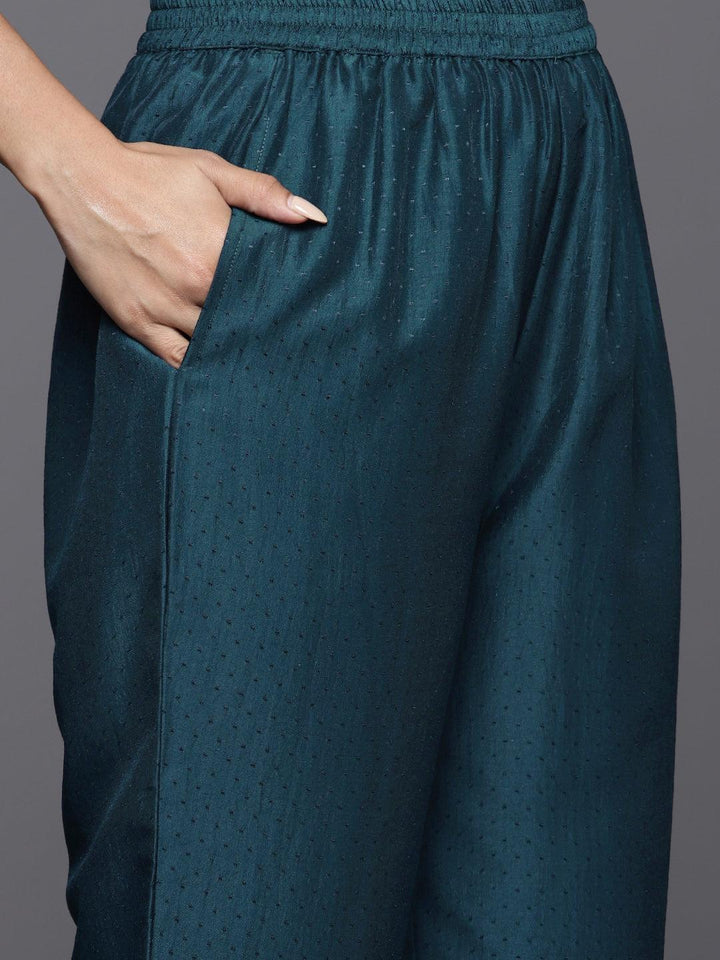 Teal Yoke Design Silk Blend Straight Suit With Dupatta