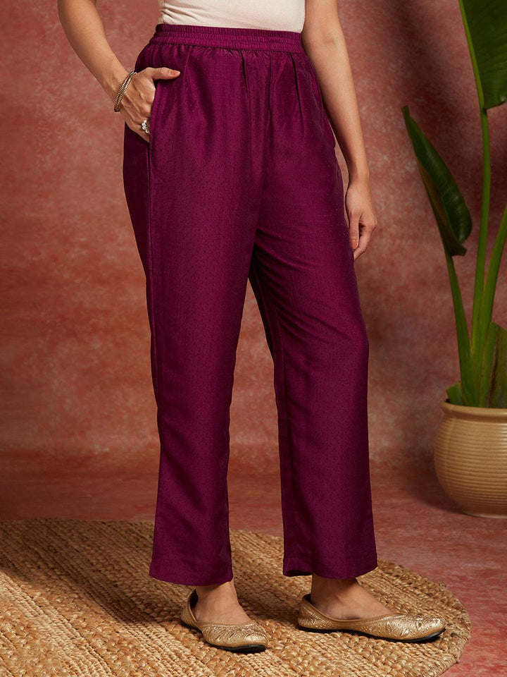 Purple Yoke Design Silk Blend Straight Suit With Dupatta
