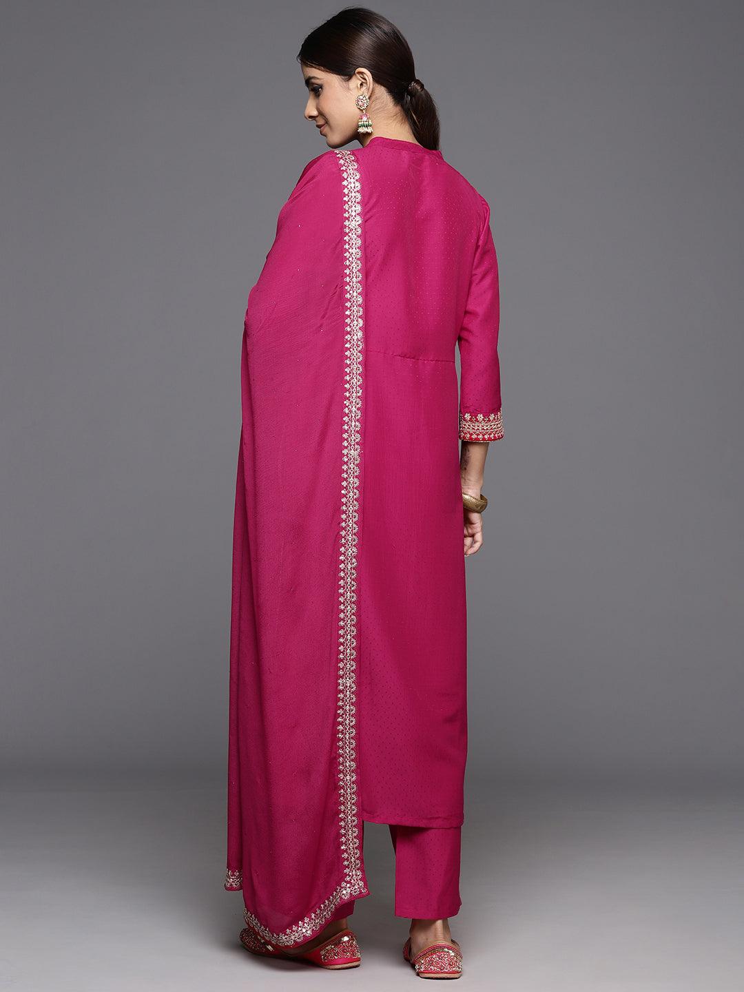 Pink Yoke Design Silk Blend A-Line Kurta With Palazzos & Dupatta - ShopLibas