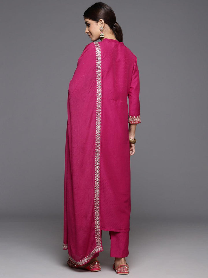 Pink Yoke Design Silk Blend A-Line Kurta With Palazzos & Dupatta