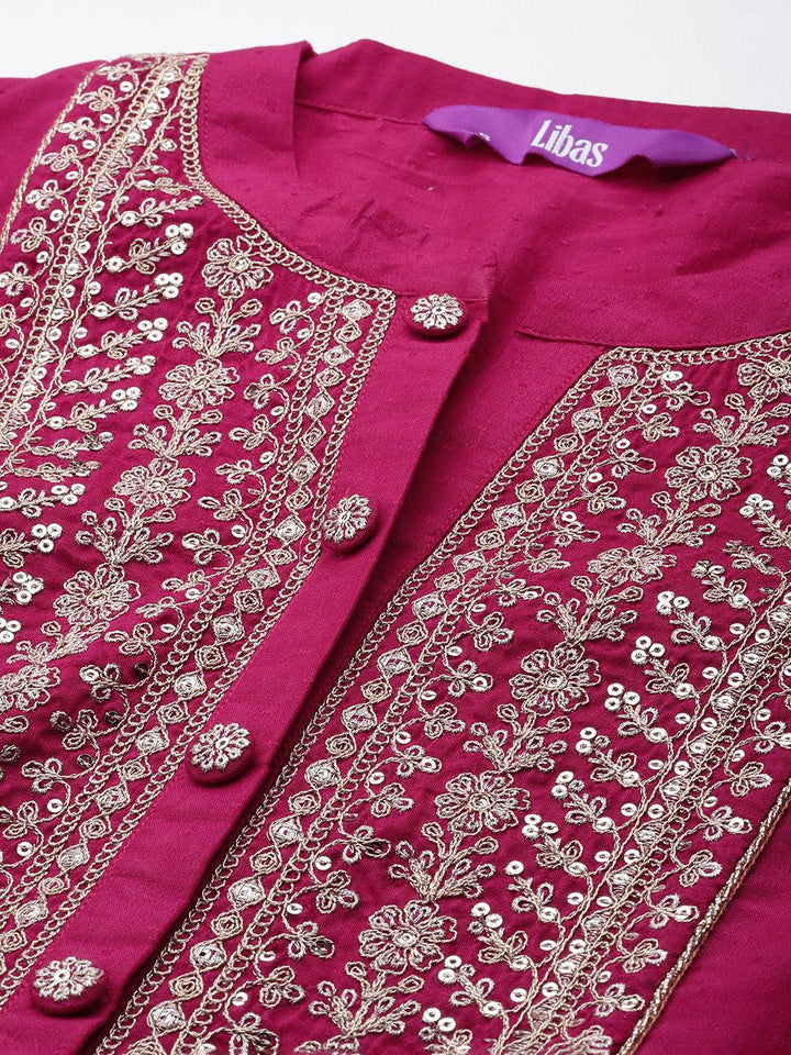 Pink Yoke Design Silk Blend A-Line Kurta With Palazzos & Dupatta
