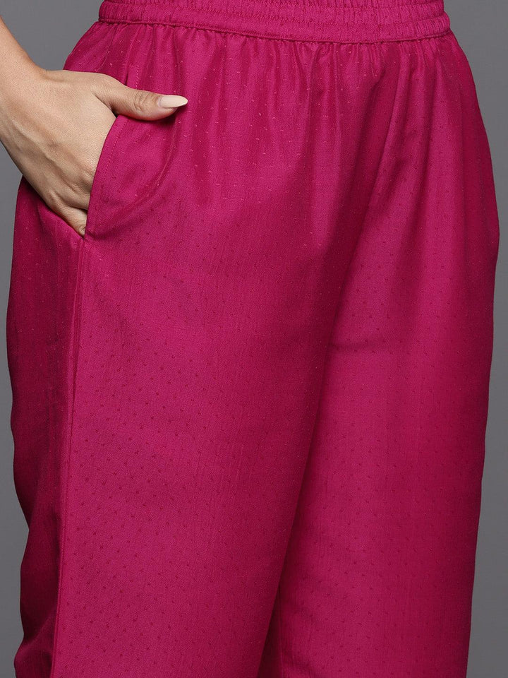 Pink Yoke Design Silk Blend A-Line Kurta With Palazzos & Dupatta