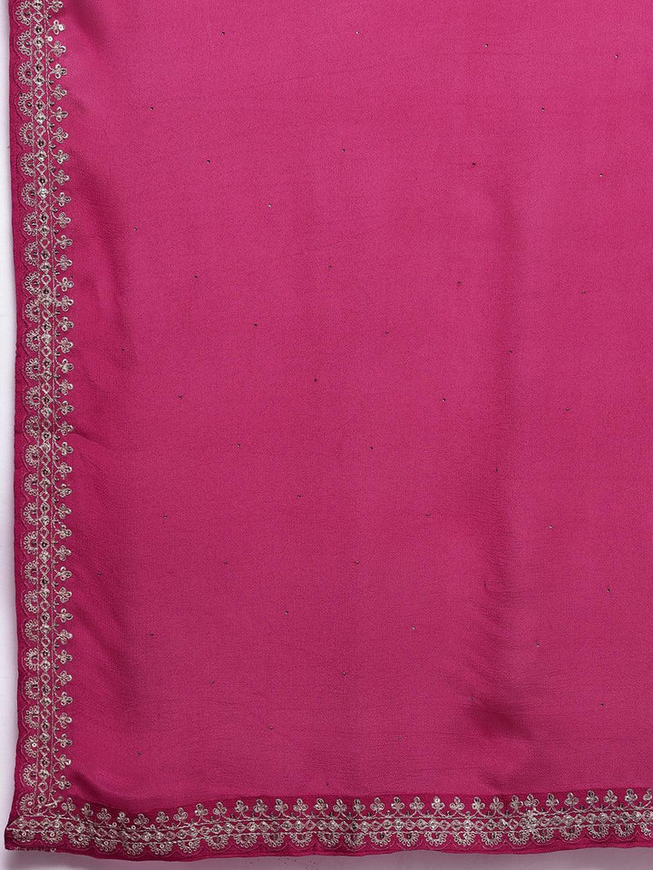 Pink Yoke Design Silk Blend A-Line Kurta With Palazzos & Dupatta