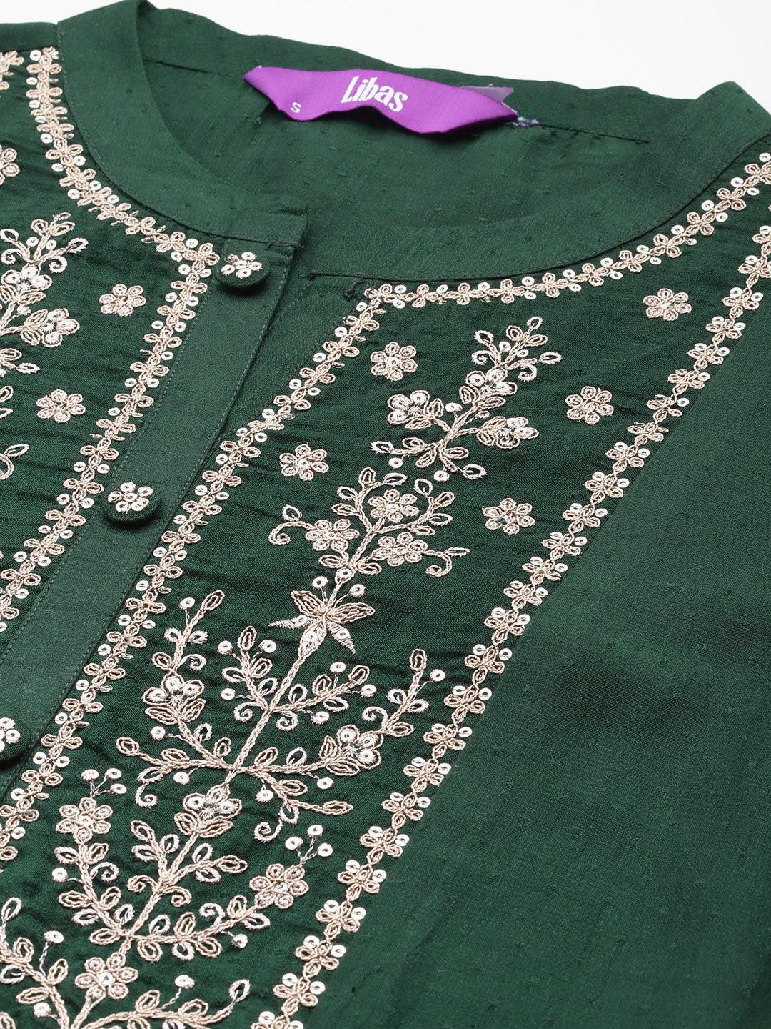 Green Yoke Design Silk Blend Anarkali Kurta With Palazzos & Dupatta - ShopLibas