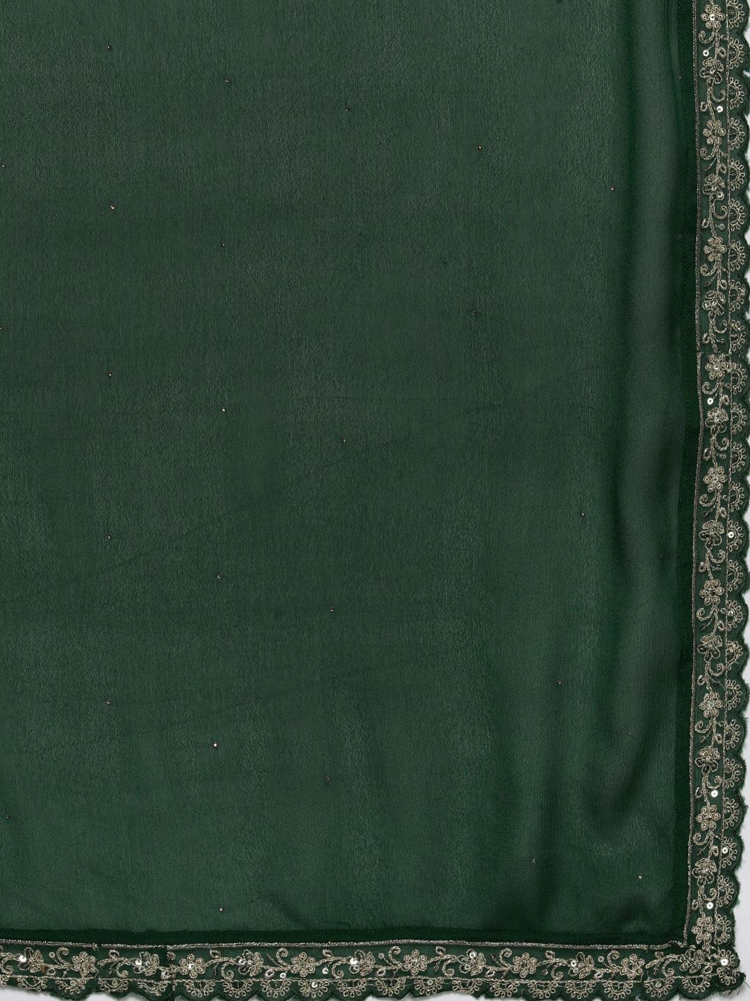 Green Yoke Design Silk Blend Anarkali Kurta With Palazzos & Dupatta - ShopLibas