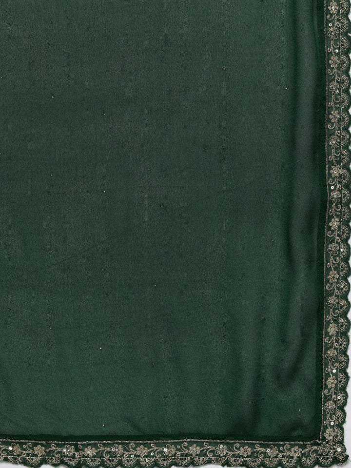 Green Yoke Design Silk Blend Anarkali Suit With Dupatta
