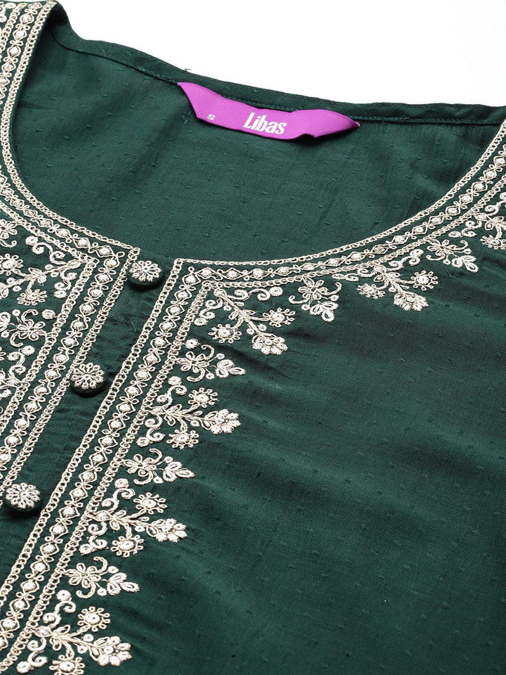 Green Yoke Design Silk Blend A-Line Kurta With Palazzos & Dupatta