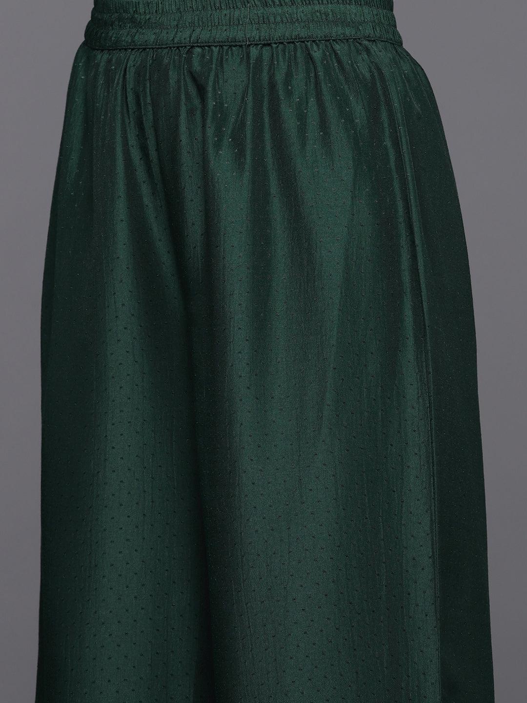 Green Yoke Design Silk Blend A-Line Kurta With Palazzos & Dupatta - ShopLibas