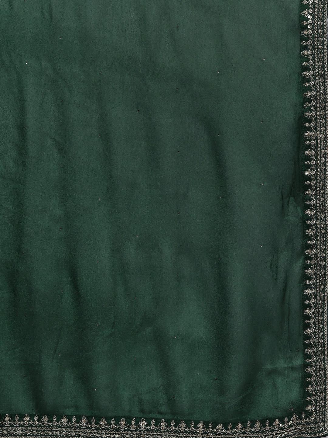 Green Yoke Design Silk Blend A-Line Kurta With Palazzos & Dupatta - ShopLibas