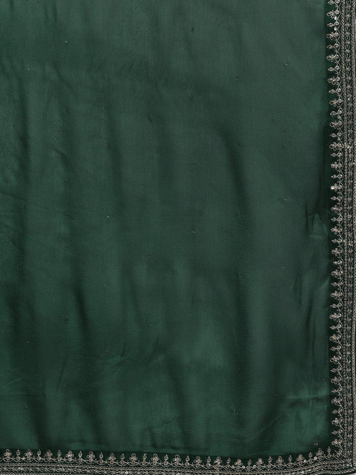 Green Yoke Design Silk Blend A-Line Kurta With Palazzos & Dupatta