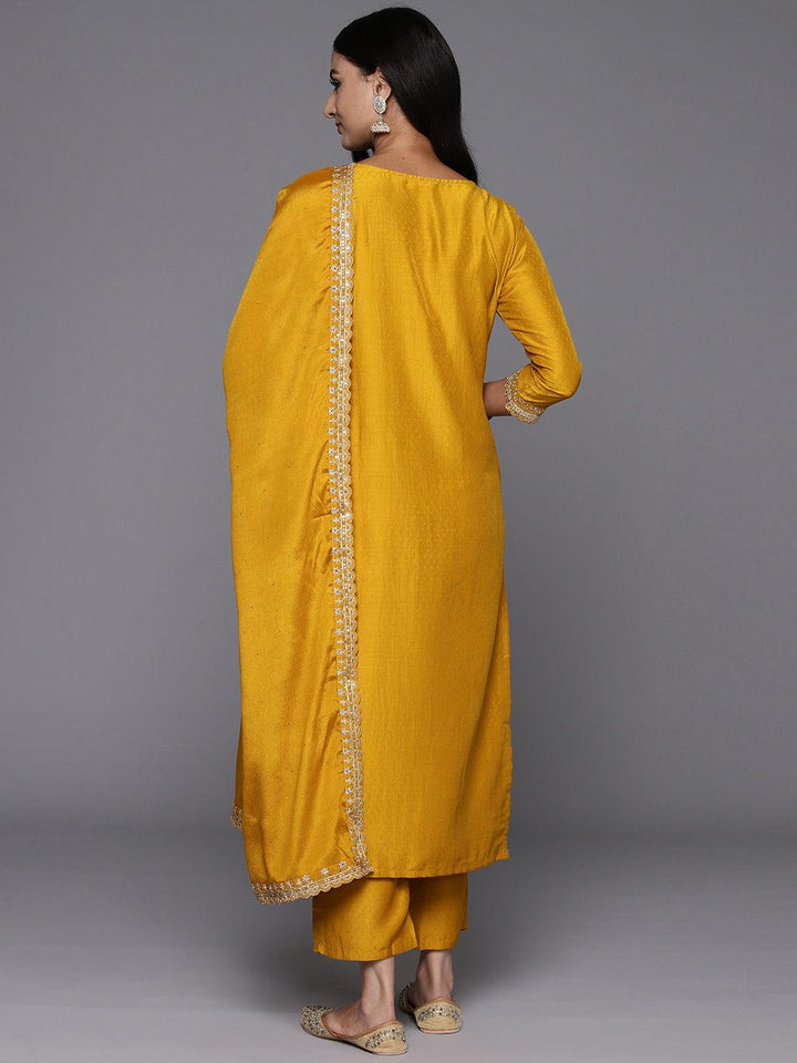 Mustard Yoke Design Silk Blend Straight Suit With Dupatta
