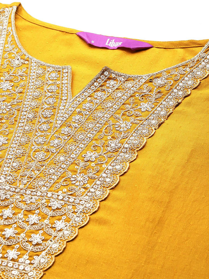 Mustard Yoke Design Silk Blend Straight Suit With Dupatta