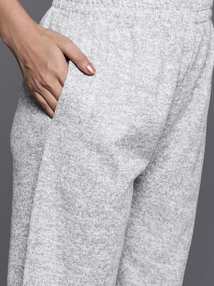 Grey Printed Wool Blend Straight Suit With Dupatta