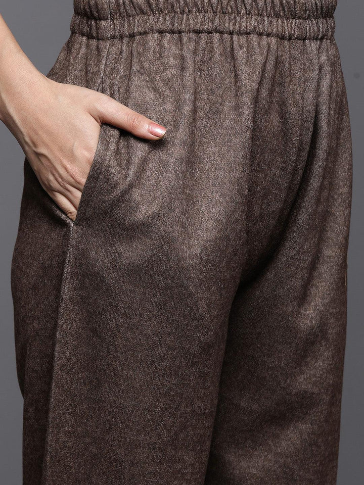 Multicoloured Printed Wool Blend Straight Suit With Dupatta