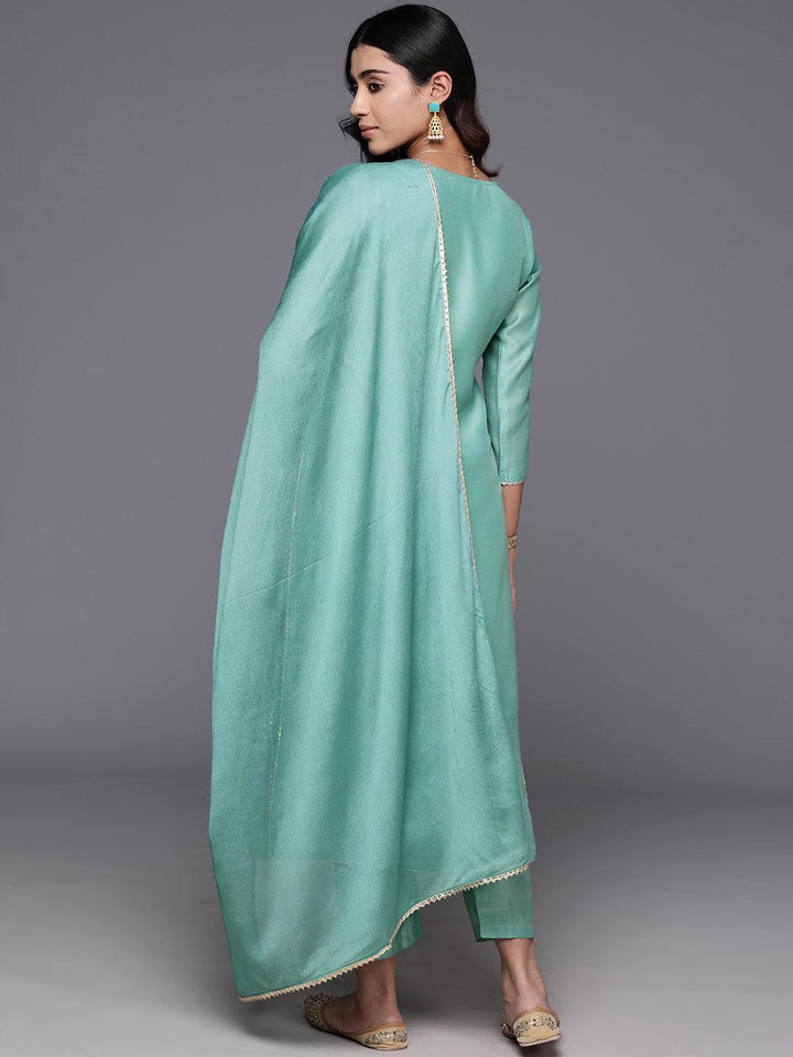 Green Embroidered Chanderi Silk Straight Suit With Dupatta