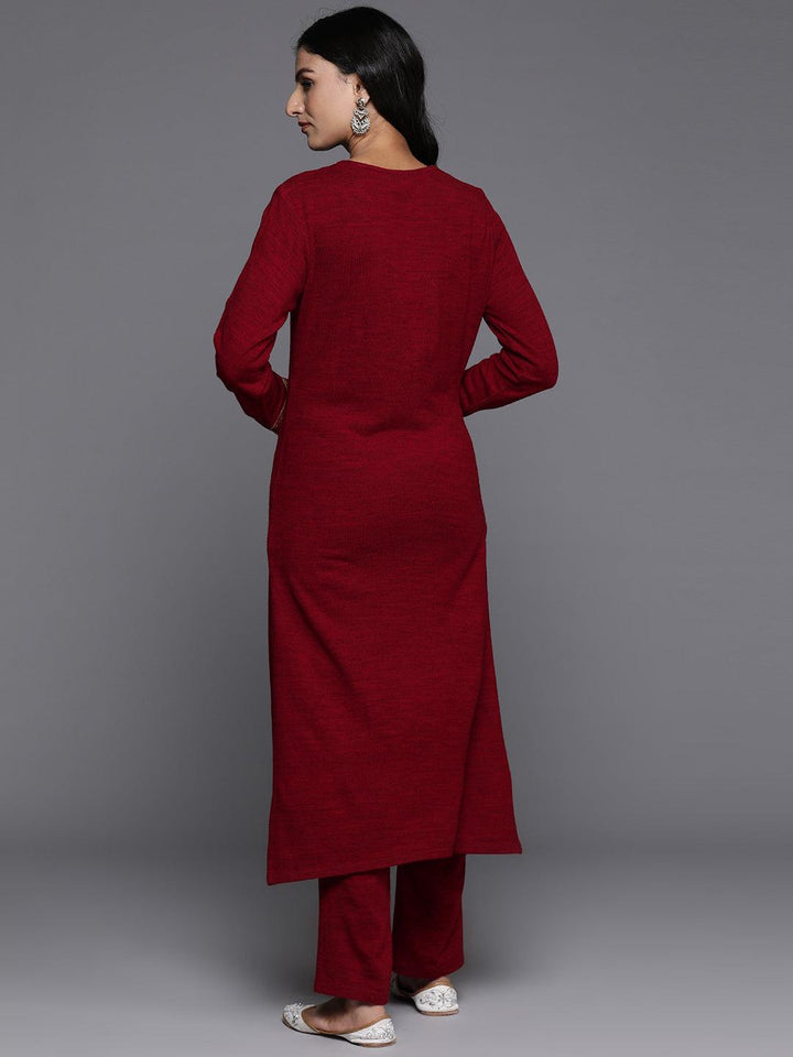 Red Embroidered Wool Straight Kurta Set