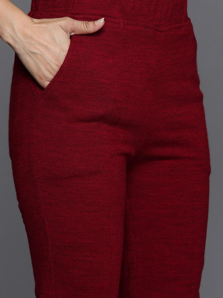 Red Embroidered Wool Straight Kurta Set