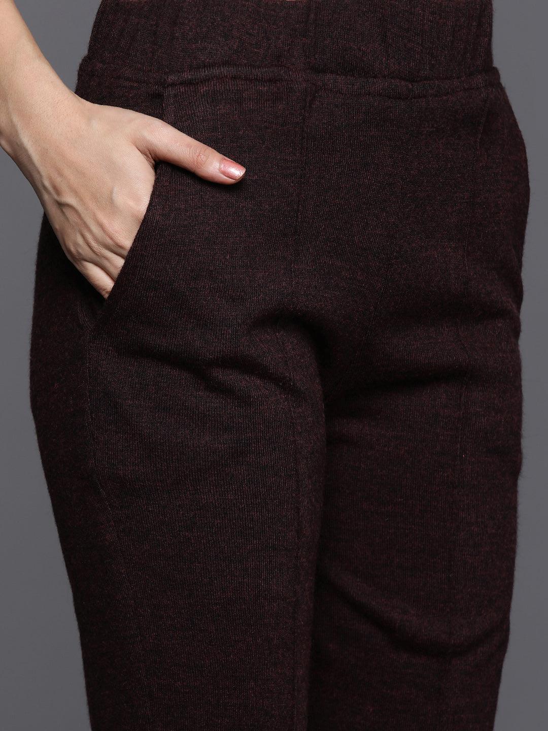 Wine Yoke Design Wool Straight Kurta With Trousers - ShopLibas