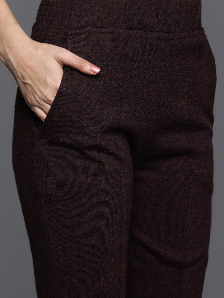 Wine Yoke Design Wool Straight Kurta Set