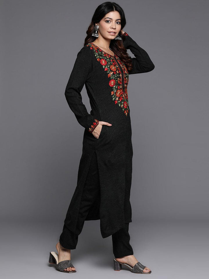Black Yoke Design Wool Straight Kurta Set