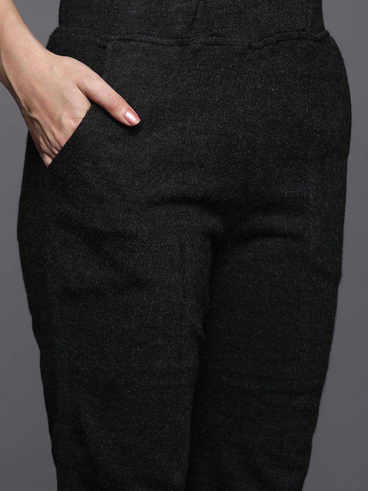 Black Yoke Design Wool Straight Kurta Set