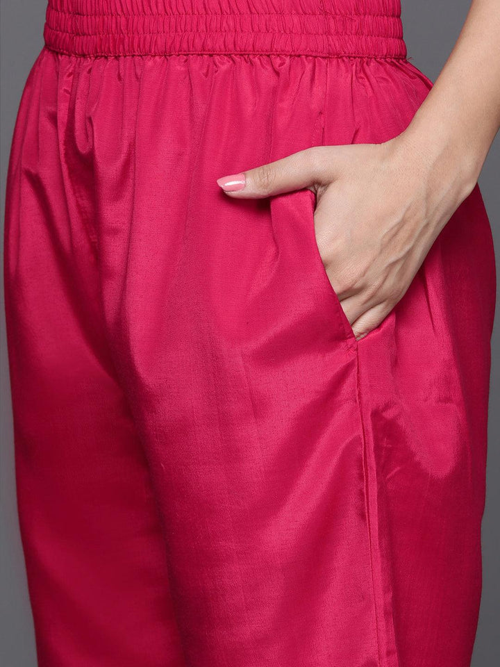 Pink Woven Design Silk Blend Straight Suit With Dupatta