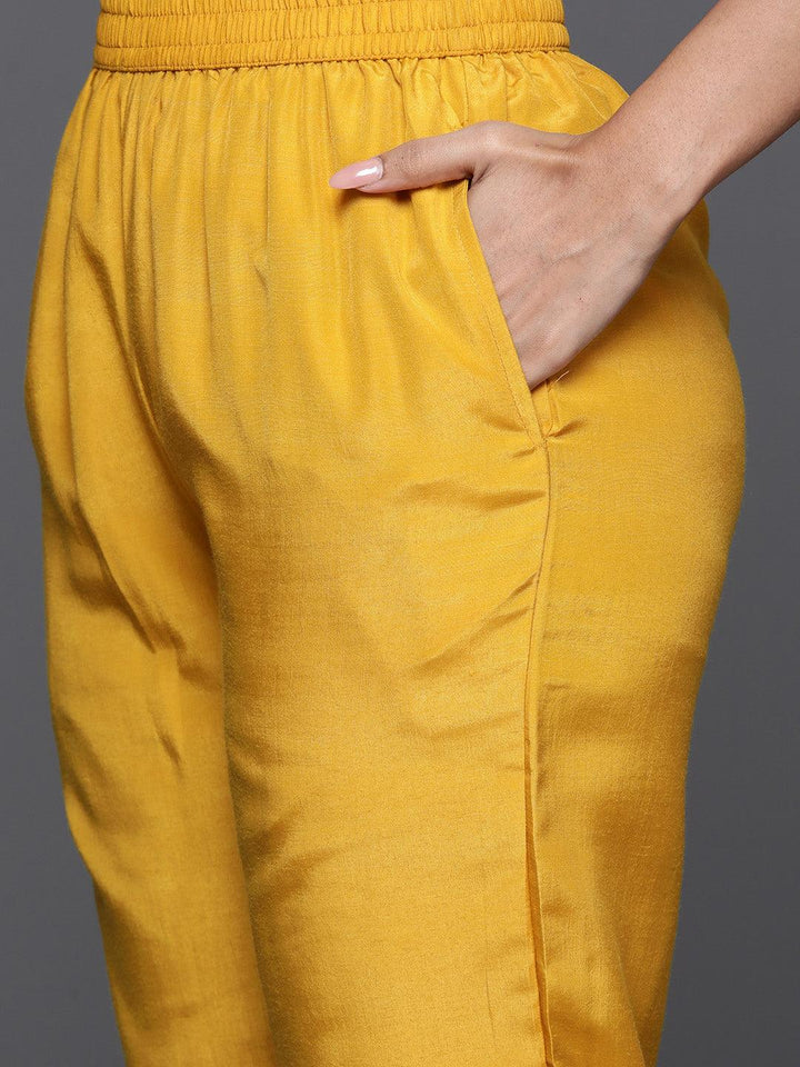 Yellow Woven Design Silk Blend Straight Suit With Dupatta