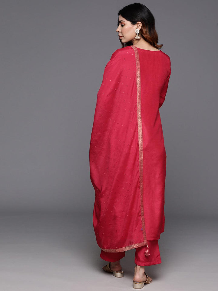 Pink Woven Design Silk Blend Straight Suit With Dupatta