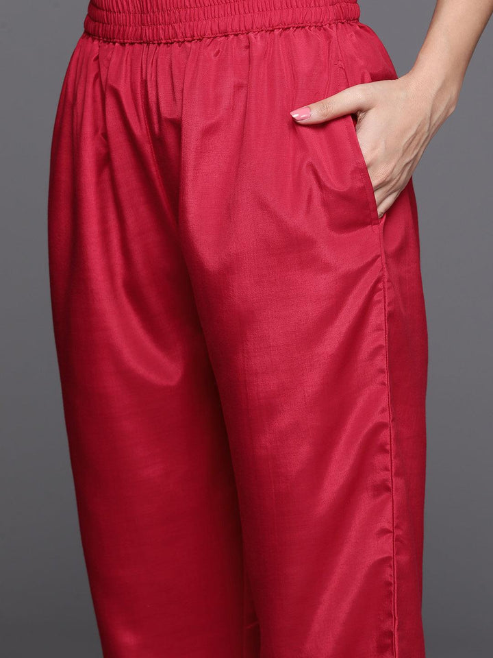 Pink Woven Design Silk Blend Straight Suit With Dupatta