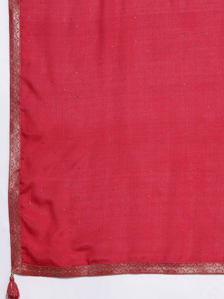 Pink Woven Design Silk Blend Straight Suit With Dupatta