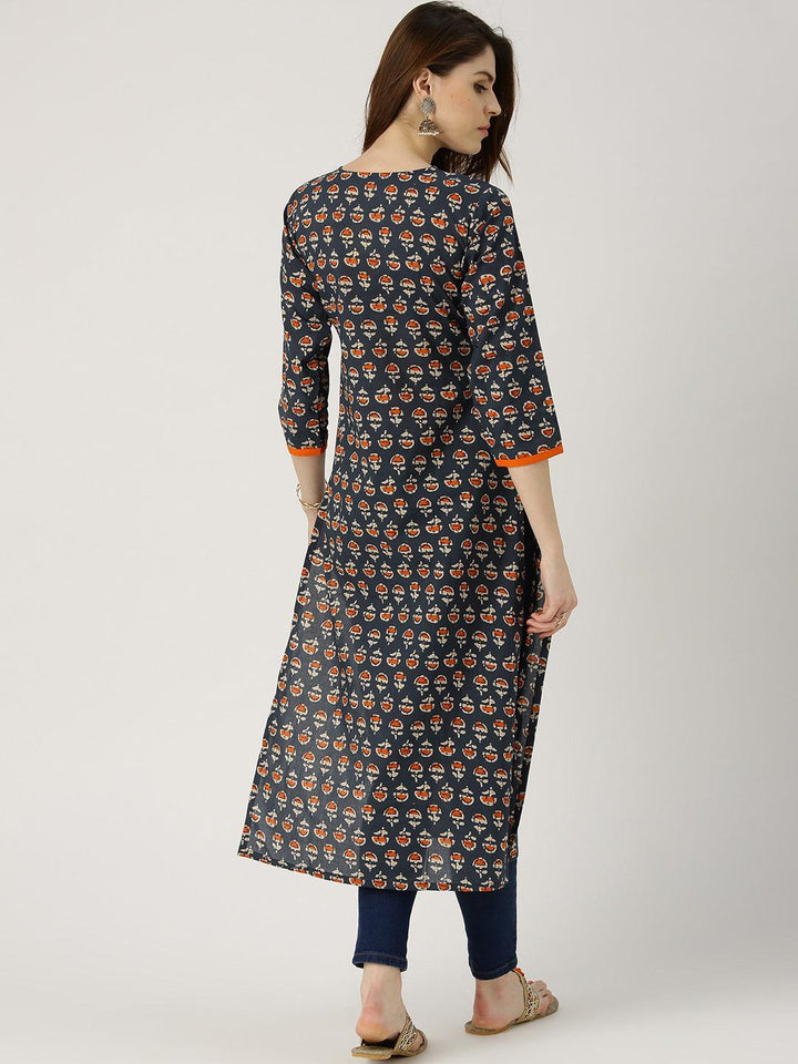 Blue Printed Cotton Kurta