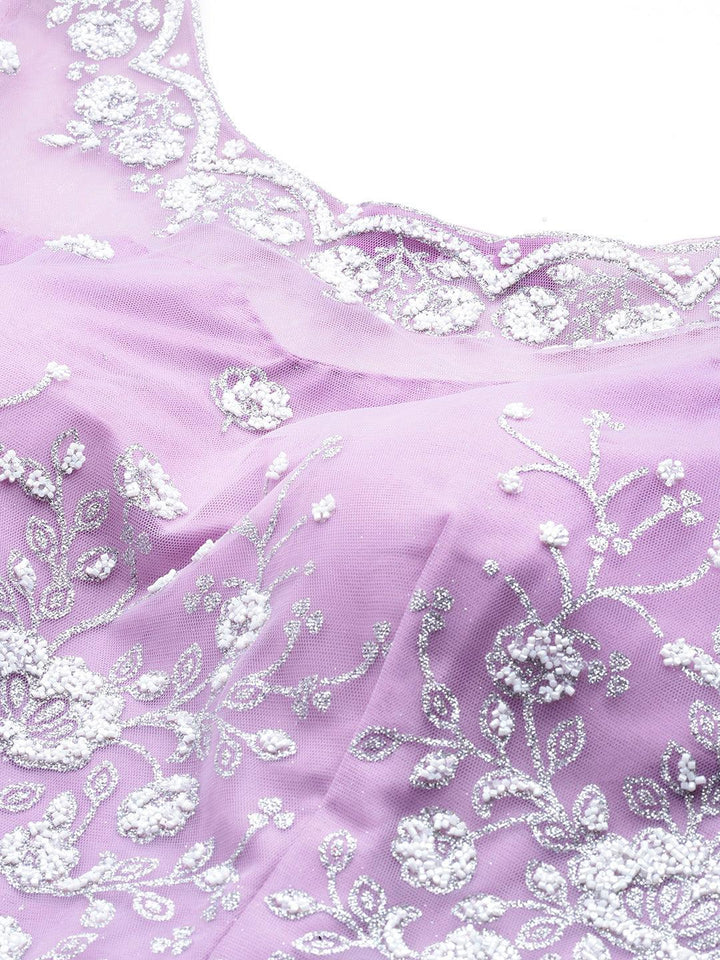 Libas Art Lavender Embellished Net Gown Dress With Dupatta