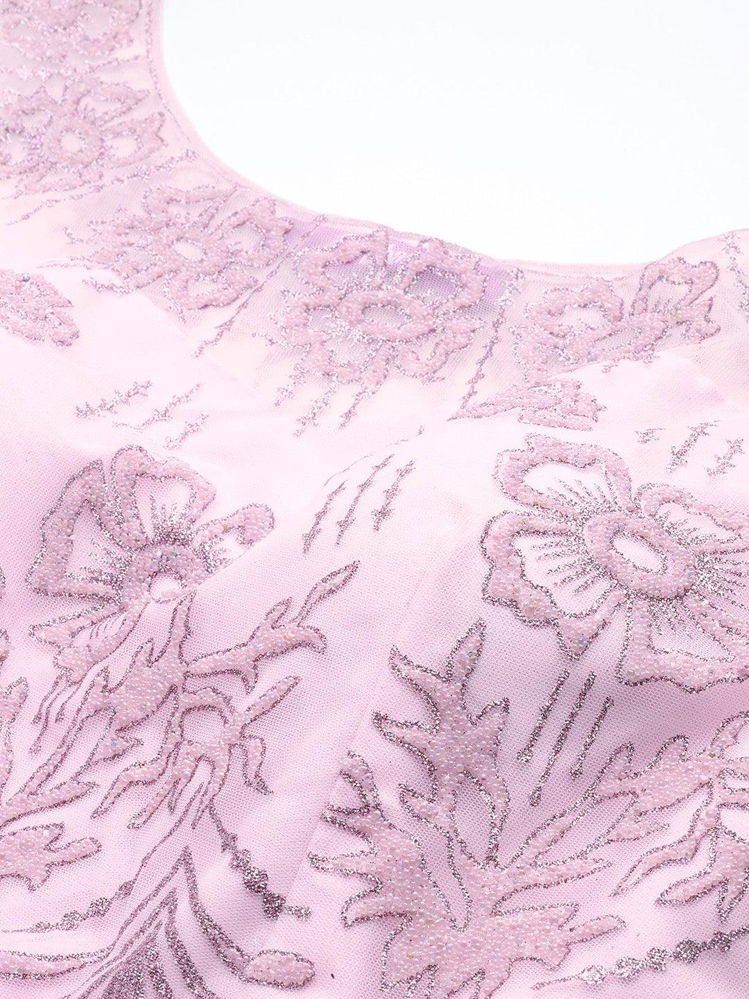 Libas Art Pink Embellished Net Gown Dress - ShopLibas