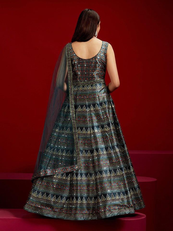 Libas Art Green Printed Silk Gown With Dupatta