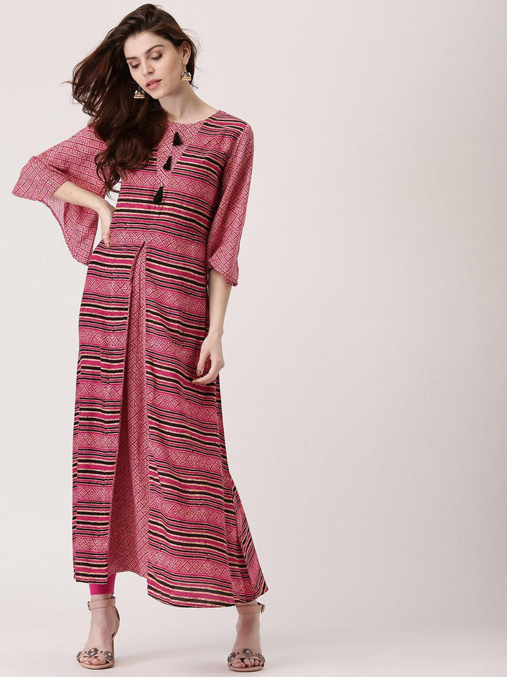 Pink Printed Rayon Kurta