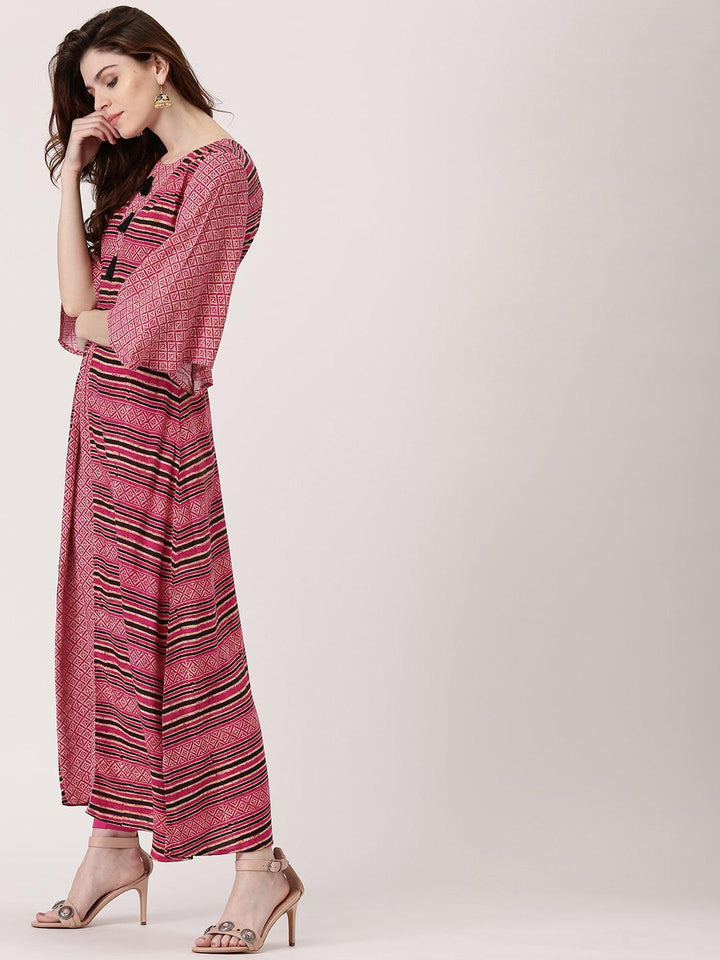 Pink Printed Rayon Kurta