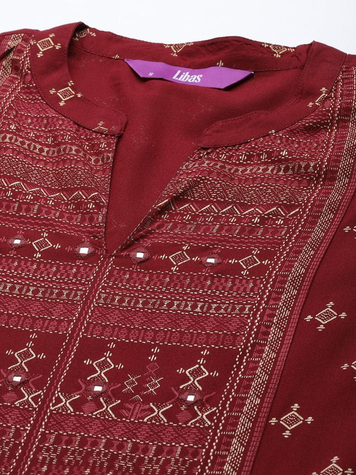 Maroon Printed Rayon Kurta