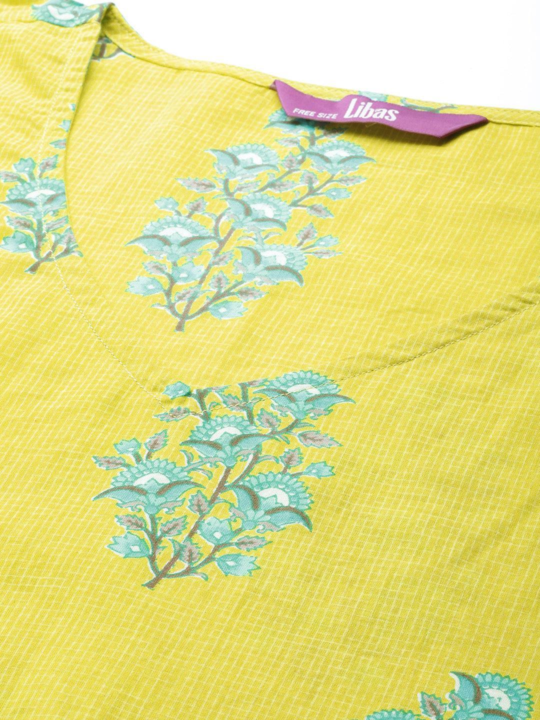Green Cotton Printed Kaftan Nightdress - ShopLibas