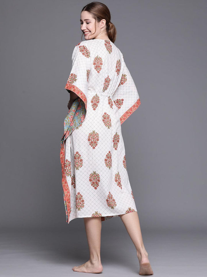 White Cotton Printed Kaftan Nightdress